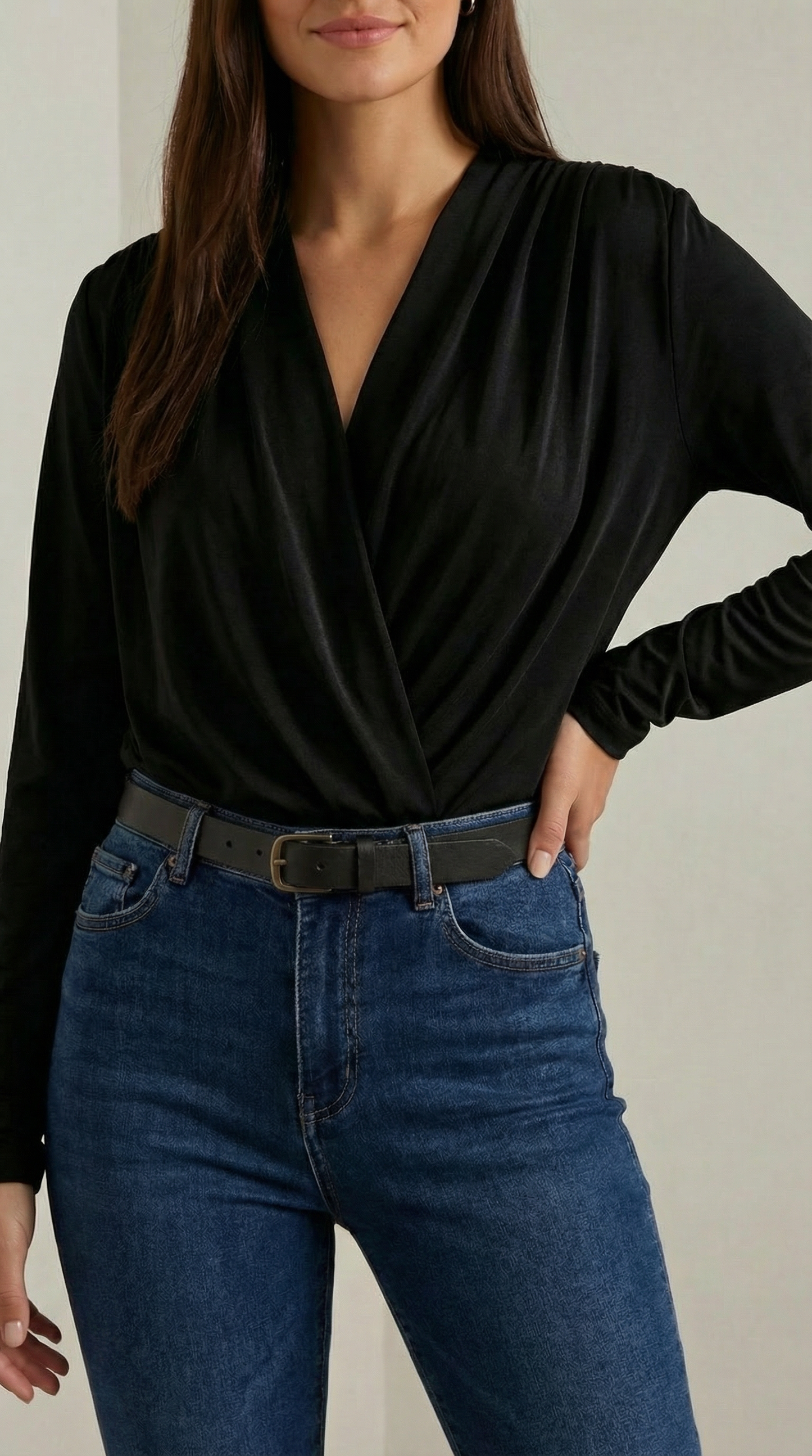 V-Neck Body Blouse for Women - Lightweight Fabric, Casual Style, Perfect for Everyday Wear
